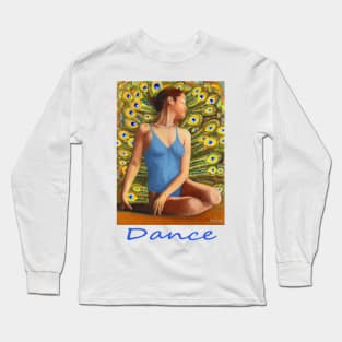 Dancer seated in front of peacock feathers Long Sleeve T-Shirt